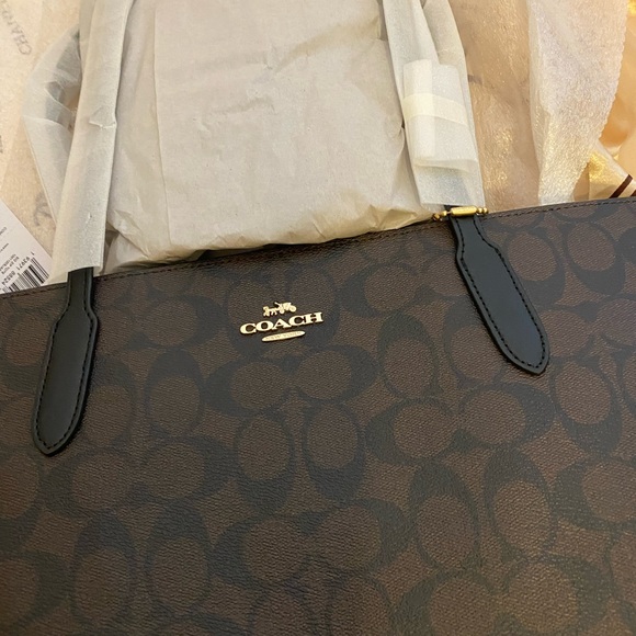 Coach Zip Top Tote in Black Brown Signature Canvas NWT - Picture 7 of 9